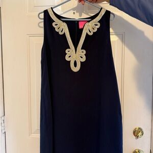 Lilly Pulitzer Navy Dress with Gold Embroidery
